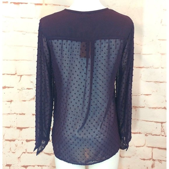 Francesca's NWT Sheer Swiss Dot Top sz Medium M Notch Collar Popover Tunic - Picture 4 of 7